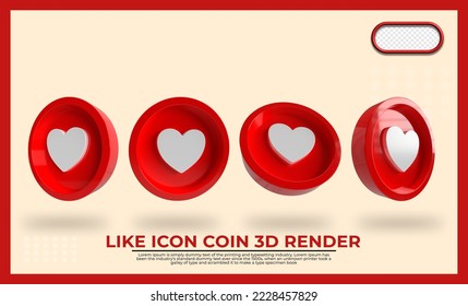 bundle of 3d render love icon png red color