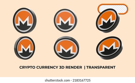 Bundle 3D render monero cryptocurrency in gold and silver coin form on a dark studio background- transparent