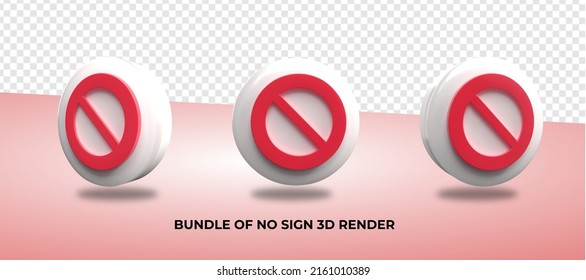 Bundle Of 3D Render No Sign Model Icon, PNG Transparent