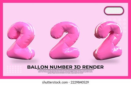 Bundle of 3D Render number 2 balloon color Pink transparent 