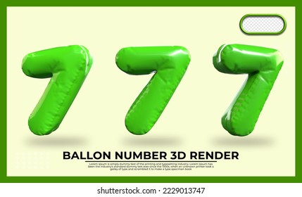 Bundle of 3D Render number 7 balloon color Green light transparent 