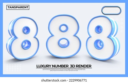 Bundle of 3D render number 8 blue white transparent