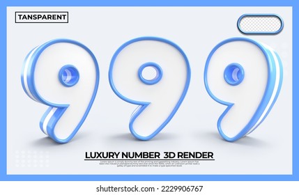 Bundle of 3D render number 9 blue white transparent