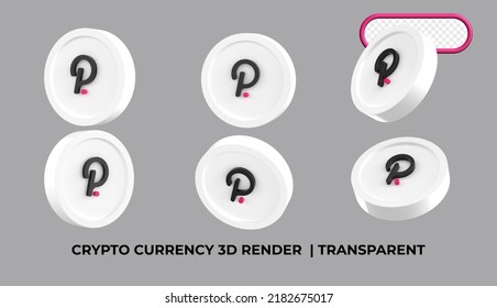 Bundle 3D render of Polkadot digital coins and copy space for a cryptocurrency concept. Pinkish color scheme. Polkadot symbol and DOT ticker icons. High quality 3D rendering.