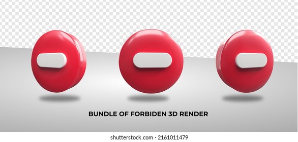 bundle of 3D render secure forbidden, red  color, protect, no