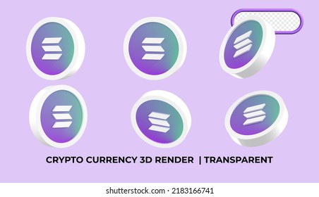 bundle of 3D render Solana Sol cryptocurrency wallpaper made of many randomly placed tokens. High quality 3D rendering, transparent 