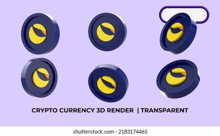 Bundle of 3D render Stacked Terra Luna token coins on black background. Suitable for concepts like digital swaps and trades. High quality 3D rendering.