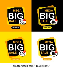 Bundle of 4 sale banner template. Mega big sale 50%, 40%, 30%, 10%. Vector Design