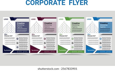 a bundle of 4 templates of a4 flyer template, modern template, in blue color, and modern design, perfect for creative professional business