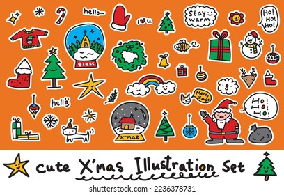 Conjunto de elementos de ilustración de x'mas lindos dibujados a mano de 40+