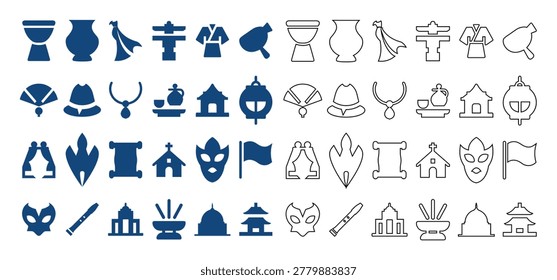 Bundle of 40 traditional vector icons in two styles. outline and solid design concept.
