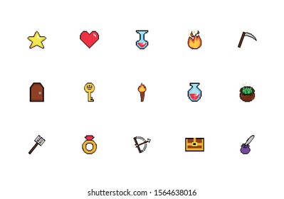bundle of 8 bits pixelated style icons vector illustration design