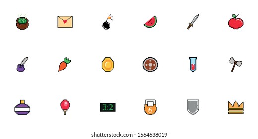bundle of 8 bits pixelated style icons vector illustration design