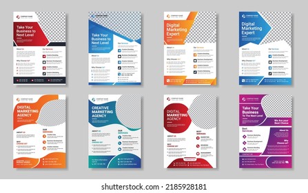 a bundle of 8 templates of different colors a4 flyer template, modern business flyer template, abstract business flyer and creative design, company flyer and editable vector template design