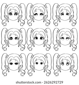  bundle of 9 illustrated girls, each with unique eyes.. Ideal for prints, design, or creative projects.