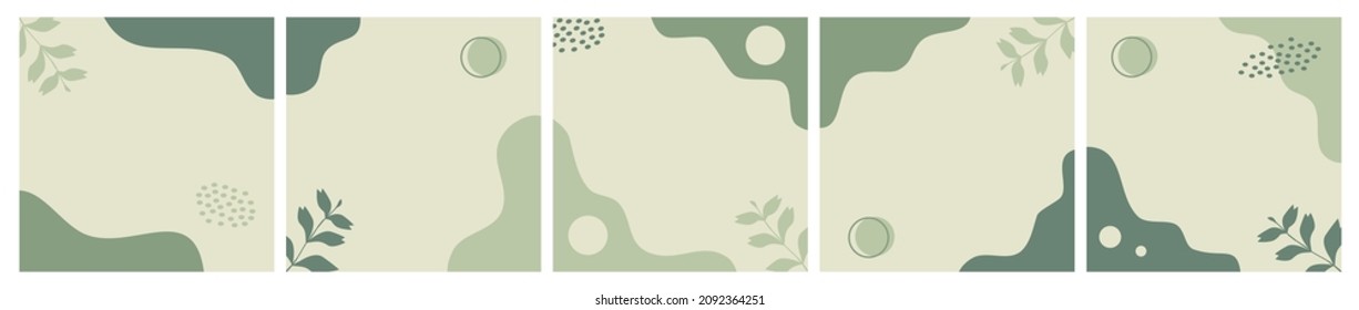 Bundle of abstract background on pastel color for social media post, feed, carousel template, promotion, frame, banner, flyer. Trendy modern organic shapes with copy space text on green.