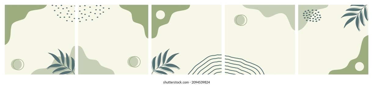 Bundle of abstract background on pastel color for social media post, feed, quote, carousel template, promotion, frame, banner, flyer. Trendy modern organic shapes with copy space text.