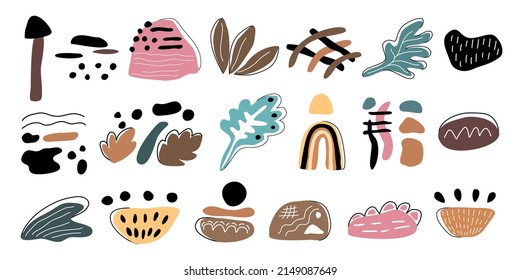 A bundle of abstract elements in boho patterns, doodle style for embellishments, t-shirt designs, fabric patterns, scrapbooking, pillows, mugs, stickers, card and more.