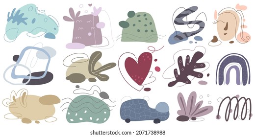 Bundle of abstract elements, designed with various geometric shapes in doodle format for decorations, backgrounds, web designs, covers, digital paper, templates, cards, banners, fabric prints and more
