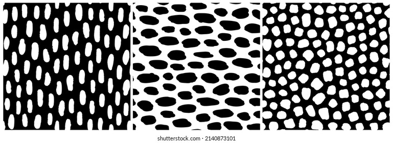 Bundle of abstract geometrical shapes seamless repeat pattern. Monochrome, vector dots and lines all over prints.