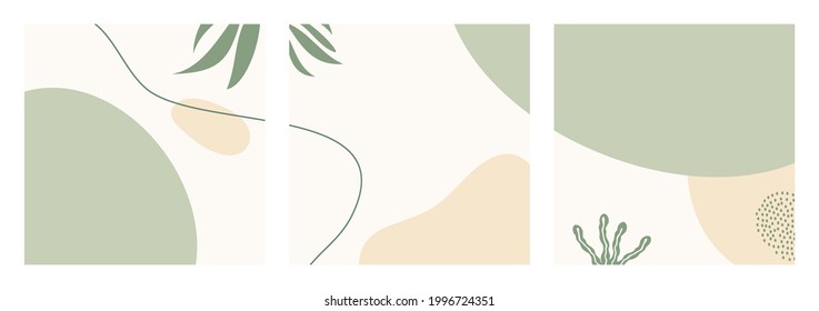 Conjunto de fondo natural abstracto en color pastel para publicación en redes sociales o plantilla de alimentación, promoción, marco, banner, portada, volante. Formas orgánicas modernas de moda con texto de espacio de copia.