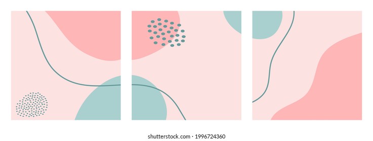Bundle of abstract natural background on pastel color for social media post or feed template, promotion, frame, banner, cover, flyer. Trendy modern organic shapes with copy space text.