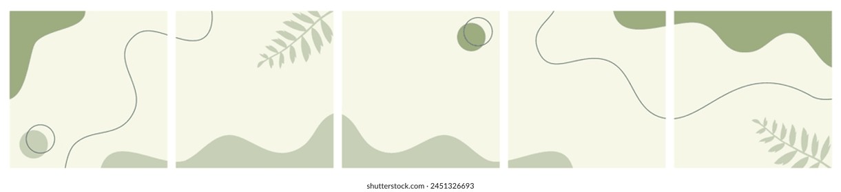 Bundle of Abstract Nature Background for Carousel Template, Banner, Microblog, Card. Abstract Fluid Background with Leaves and organic Shape.