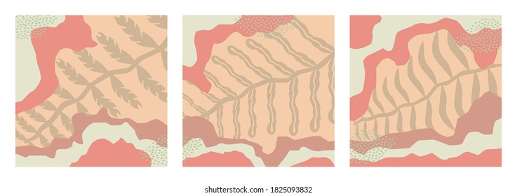 Bundle of abstract nature background on pastel color suitable for banner, poster, flyer, social media post or story, business campaign, invitation, etc. Modern abstract backgroundt with leaf.