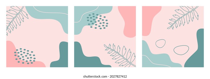 Bundle abstract nature background on pastel color for banner, poster, flyer, social media post, stories, feed template, cover. Modern organic shapes for seasonal background.