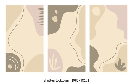 Bundle of abstract nature background for social media post or stories template on pastel color. Trendy organic shapes background with copy space text.