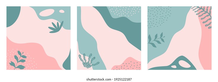 Bundle abstract nature backgrounds pastel color suitable for banner  poster  flyer  social media post stories  template  cover  etc  Modern organic shapes and copy space text 