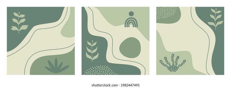 Bundle of abstract nature backgrounds on pastel color suitable for banner, poster, flyer, social media post or stories, template, cover, etc. Trendy organic shapes with copy space text.