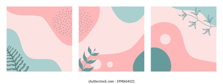 Bundle of abstract nature backgrounds on pastel color suitable for banner, poster, flyer, social media post or feed template, cover, etc. Modern organic shapes with copy space text.