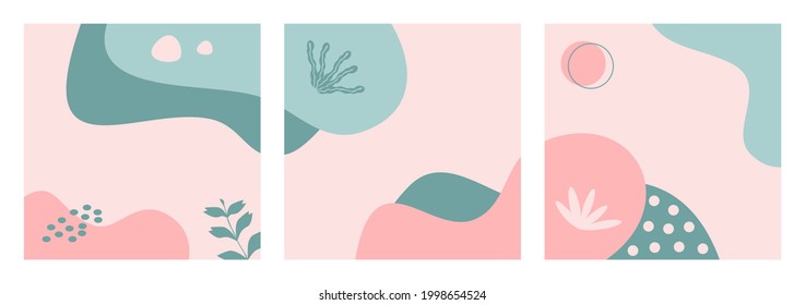 Bundle of abstract nature backgrounds on pastel color suitable for banner, poster, flyer, social media post or feed template, cover, etc. Modern organic shapes with copy space text.