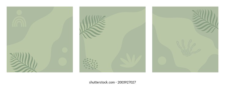 Paket abstrakter Naturhintergründe in Pastellfarben, gut für Banner, Plakate, Flyer, Social Media Post, Feed Template, Cover, etc. Trendy, moderne organische Formen mit Kopienraumtext.