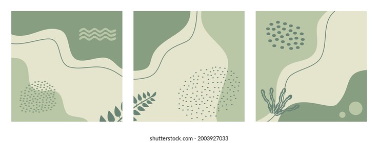 Conjunto de antecedentes naturales abstractos en color pastel bueno para banner, afiche, volante, publicación en medios sociales, plantilla de alimentación, portada, etc. Diseño moderno de formas orgánicas modernas y a la moda con texto en espacio de copia.