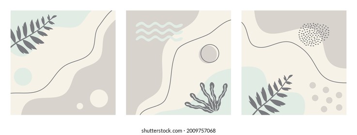 Bundle of abstract nature backgrounds on pastel color good for banner, poster, flyer, social media post, feed template, cover, etc. Trendy modern organic shapes bakcground with copy space text.