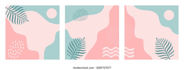 Bundle of abstract nature backgrounds on pastel color good for banner, poster, flyer, social media post, feed template, cover, etc. Trendy modern organic shapes bakcground with copy space text.