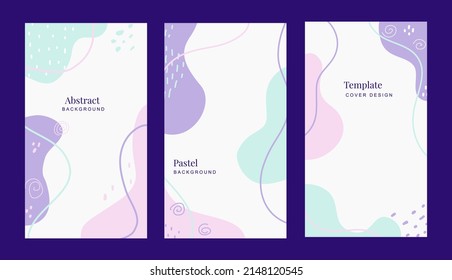 Bundle of abstract pastel colors background template. Abstract trendy cover design for packaging, social media, baner ads. Vector layout kit with hand drawn elements for social media marketing