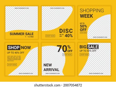 Bundle of abstract puzzle social media feed post. Discount promo template background with yellow color. Suitable for social media post and web internet ads. Vector illustration