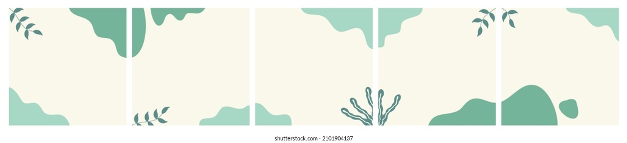 Bundle of abstract seasonal background on pastel color for social media post, feed, carousel template, promotion, frame, banner, flyer. Trendy modern organic shapes with copy space text.