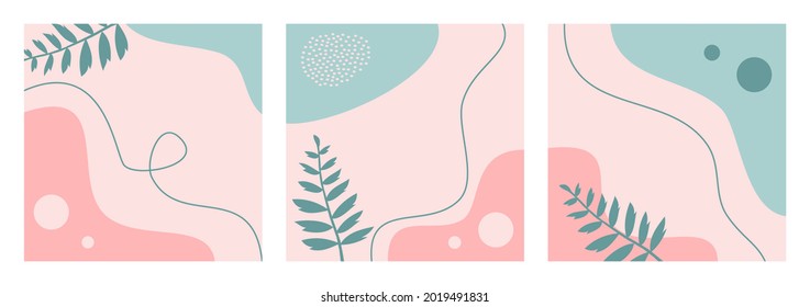 Bundle of abstract seasonal background or shape, doodle on pastel color for posts, banner, flyer, social media, feed template, cover. Trendy modern organic natural background with copy space text.