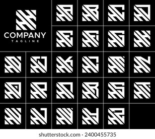 Paket mit abstraktem quadratischem Buchstaben H HH Logo-Design