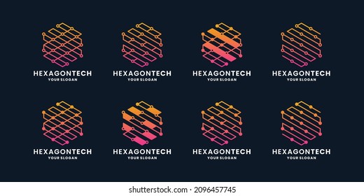 bundle abstract technology logo design hexagon,