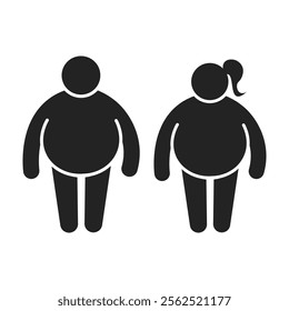 Bundle aet icon big belly man and woman, fat stomach icon, fatty person sign