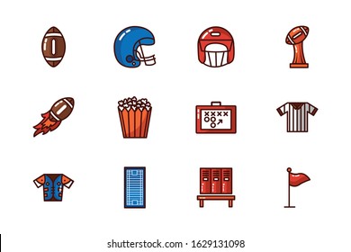bundle of american football set icons vector illustration design