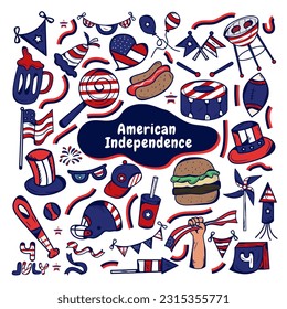 Doodle de independencia de los estados unidos, delgado icono Estilo Doodle, ilustración vectorial