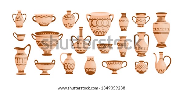 Bundle Ancient Greek Pottery Isolated On Stock Vector Royalty