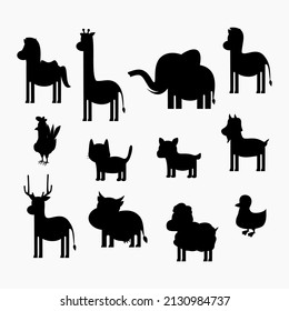 Bundle of animal silhouette. Cute animal silhouette. Mammal and bird animal pictures. Wild and pet vector images. Collection of wild, tame, forest animal in flat cartoon.