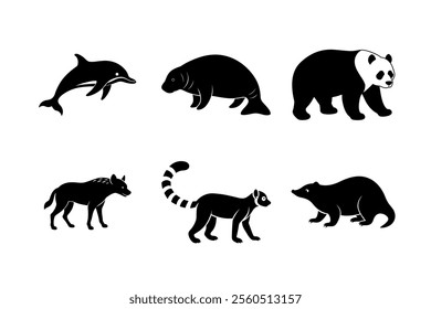 Bundle of animals mole, hyena, dugong, giant, dolphin, lemur